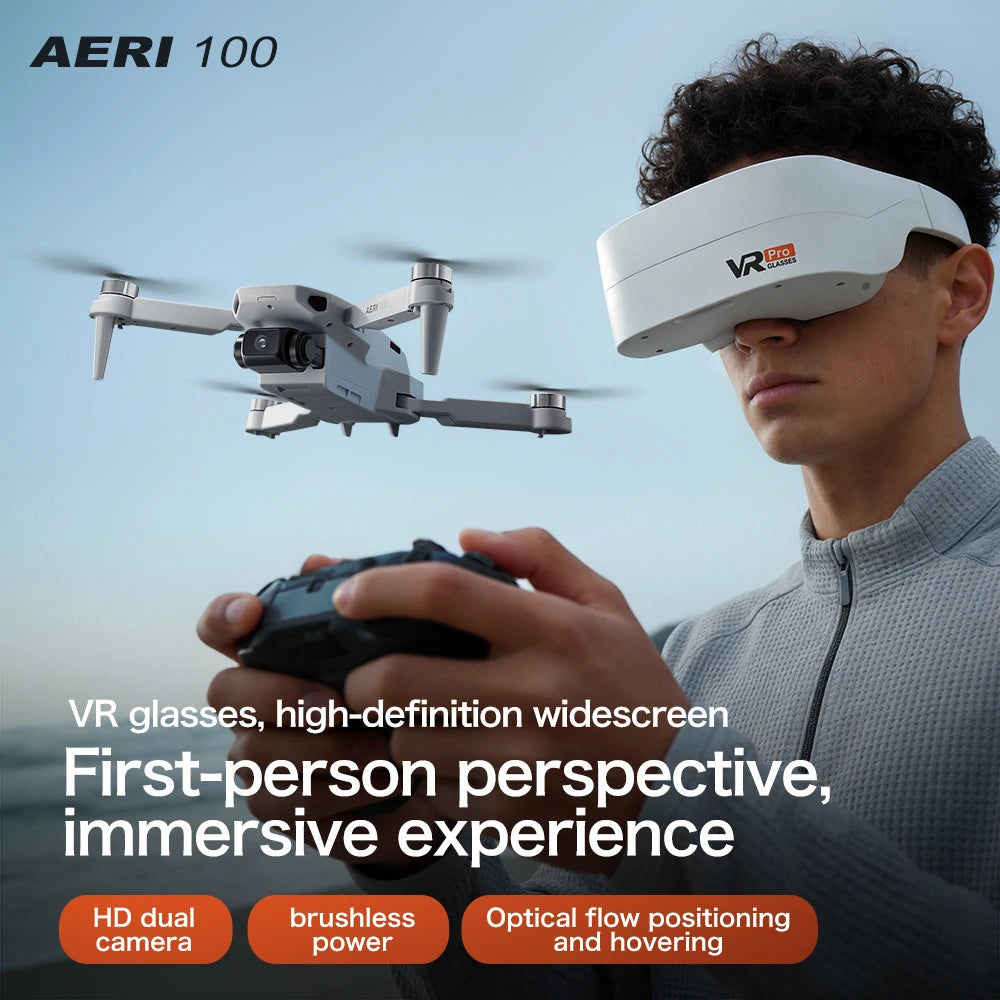 2.4G Optical Flow with VR Glasses Display, Brushless Drone with Dual Lens WiFi, Professional Aerial Camera 2026