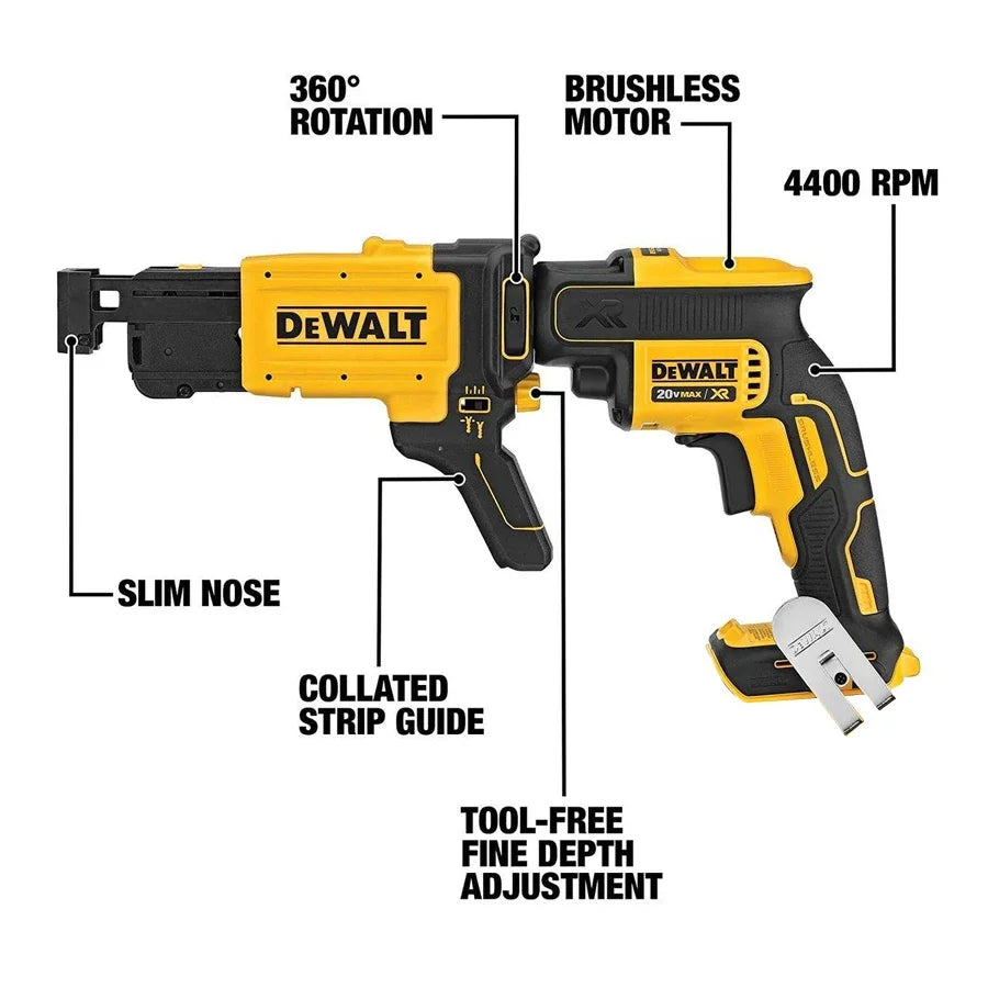 DEWALT DCF620N/DCF6202 18V XR Brushless Cordless Screw Gun for Drywall with 360° Rotating Accessory Bare Tool127