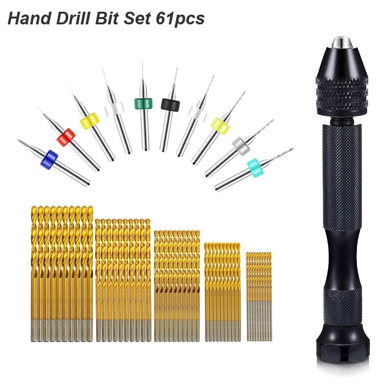 Micro Mini Pin Vise Hand Drill Twist Bit PCB Set Rotary Tool For DIY Craft Carving Resin Polymer Clay Plastic Jewelry Making