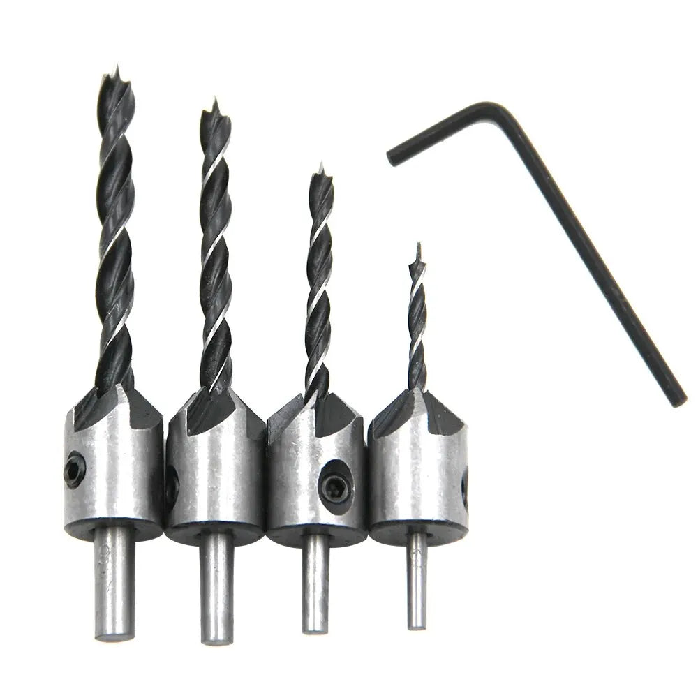 4pc Three Pointed Woodworking Counterbore Drill 3-6mm Reaming Drill Screw Chamfering Drill Bit Hole Opener Tool Set