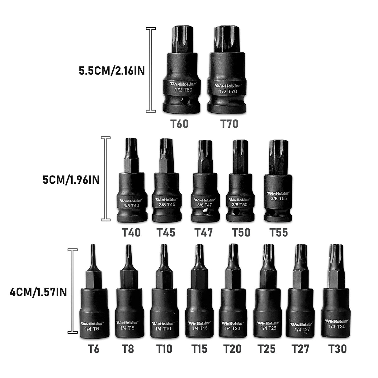 15Pcs/Set Impact Torx Bit Socket Set 1/4" 3/8" 1/2" lnch Drive Tools T6 To T30 TRX-Star Bits Sockets For Garage Repair Kit