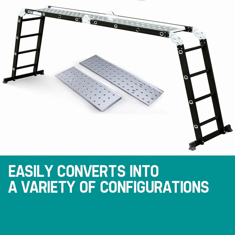 Heavy Duty 4.7M Folding Ladder Aluminium Multi-Purpose 14 IN 1 Combination Ladders 4x4 Step Black with 2 Working Platform