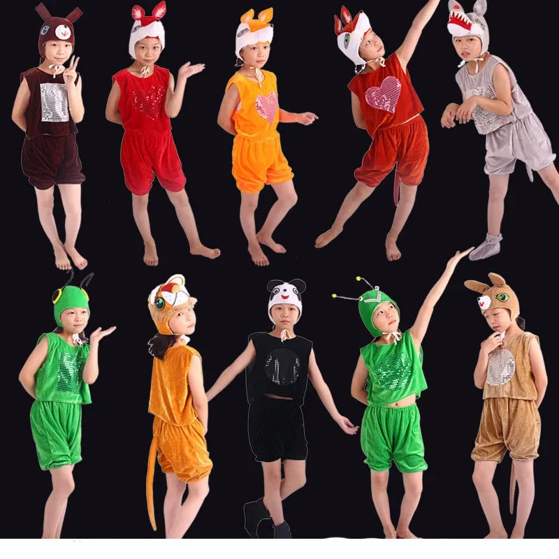 Boy Girls Children Animal Costume Cosplay Performance Props Clothing Grasshopper Mantis Bear Kangaroo Panda Squirrel Elephant