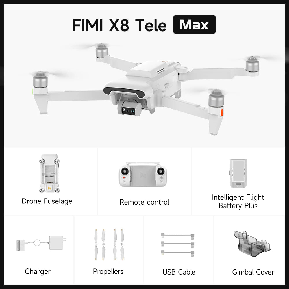 FIMI X8 Tele Max Drone 4K Professional 30min Flight Time 20km Range Original 60fps Dual Camera 3-Axis Gimbal & AI Night Vision