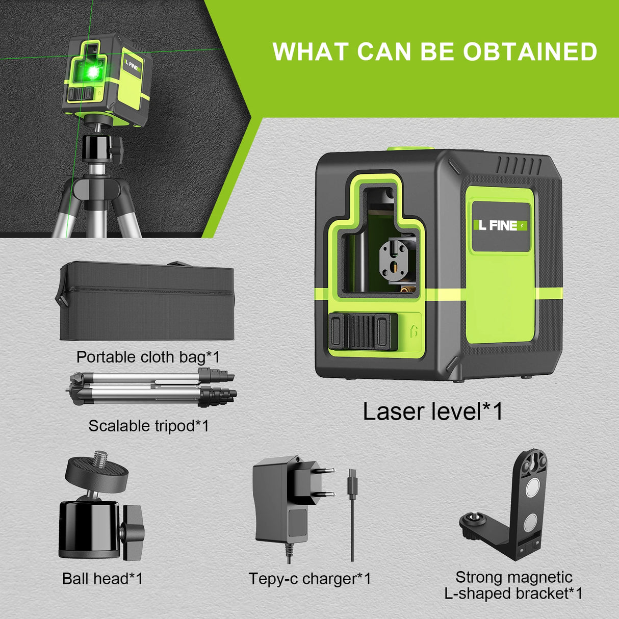 Lfine 4D 16 Lines 360°Self-leveling Laser Levels with Tripod and Suitcase Horizontal And Vertical Professional Laser Level Tool