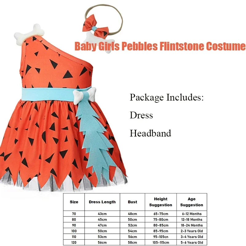 New 2026 Infant Toddle Pebble Bone Fancy Dress Up Halloween Caveman Cavegirl Flint stone Costume For Girl COS