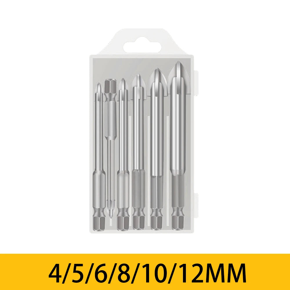 5/6Pcs Set Cross Hex Tile Drill Bits Set for Glass Ceramic Concrete Carbide Hole Opener Brick Hard Alloy Triangle Bit Tool Kit