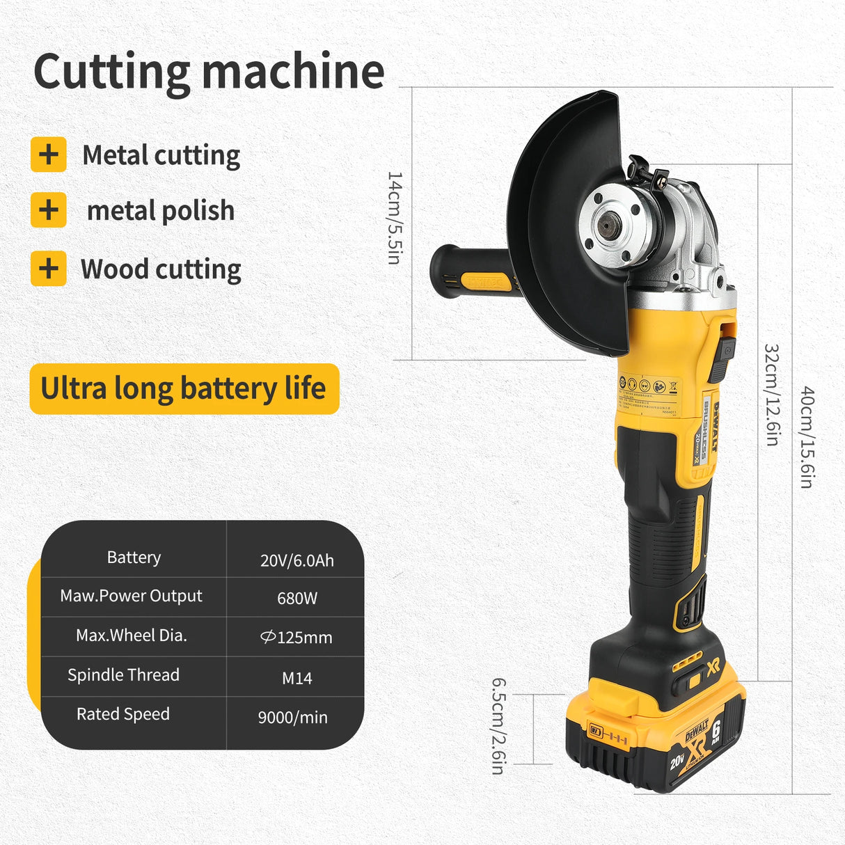 DEWALT DCG405NT 125mm Brushless Flat Head Angle Grinder Bare Machine Tool Cutting Machine 20V Lithium Battery