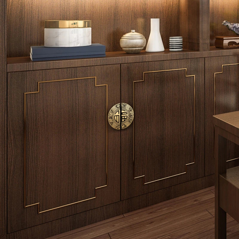 High-end Cabinet Door Handle Pattern Brass Xiangyun Furniture Luxury Wardrobe Cabinet Round Door Drawer Knobs