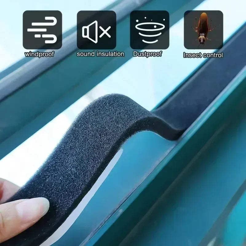 60/2m Foam Door Window Sealing Strip Weather Stripping Soundproof Windproof Dustproof Black Self-Adhesive Sponge Seal Tape