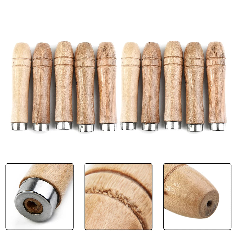 10pc Wooden File Handle Replacement Strong Metal Collar For File Craft Tool 9cm Wood Rasp Woodworking Polishing Rust-Proof