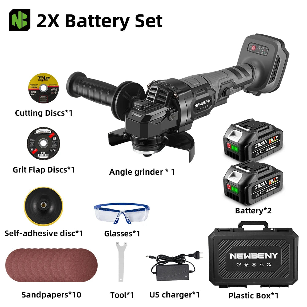 NEWBENY 125mm Brushless Cordless Electric Angle Grinder 3 Gears High Power Grinding Polisher Cutter Tool For Makita Battery Pin