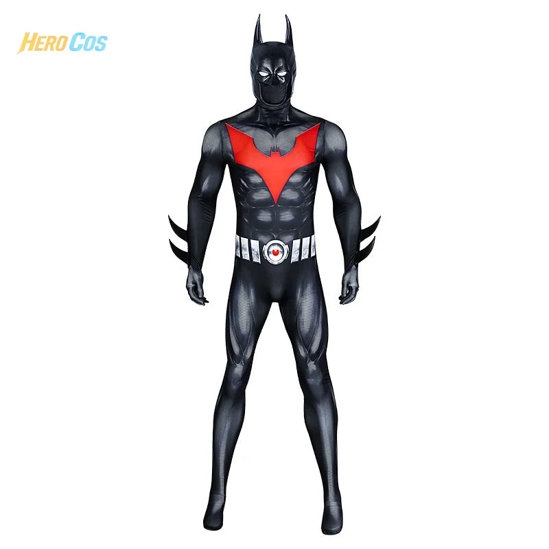 Batmaning Beyond Cosplay Costume Black Jumpsuit with Headgear Full Set Props Accessories Halloween Carnival Party