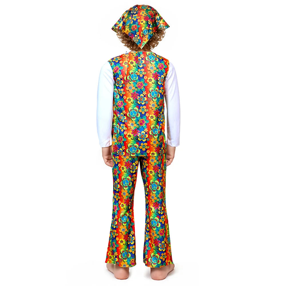 Bohemian Hippie Outfit for Kids 60s 70s Disco Floral Print Dressing Costume Halloween Costume for Role Play and Parties