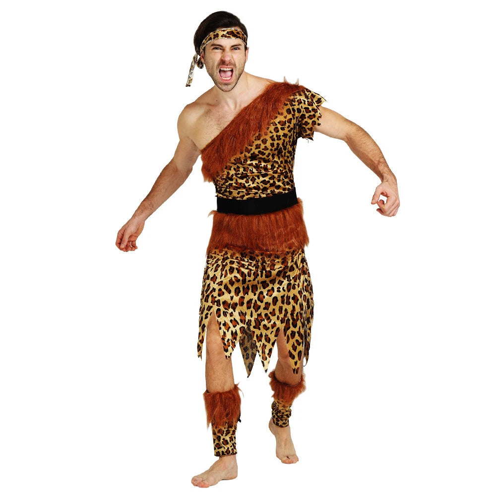 Adult Mens and Women Primitive Savages Costume Fred Flinstones Stone Age Indian Man Cosplay Female Carnival Mardi Gras Fancy Dre