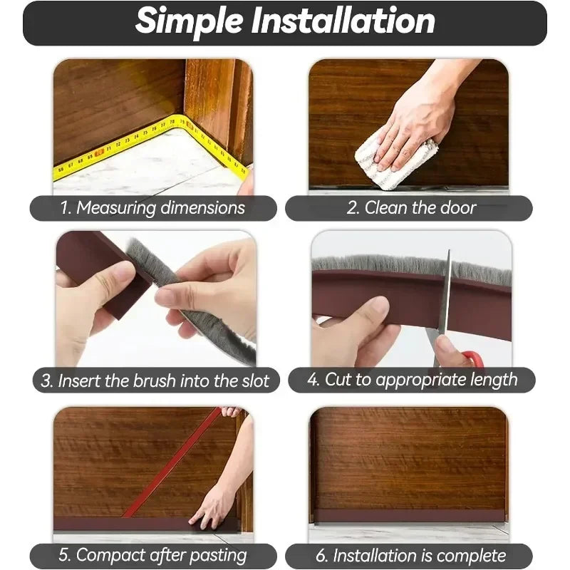 Door Sealing Strip Self-adhesive Door Bottom Gap Filling Sealing Strips Insect Proof Brush Strip Windproof Soundproof Door Tape