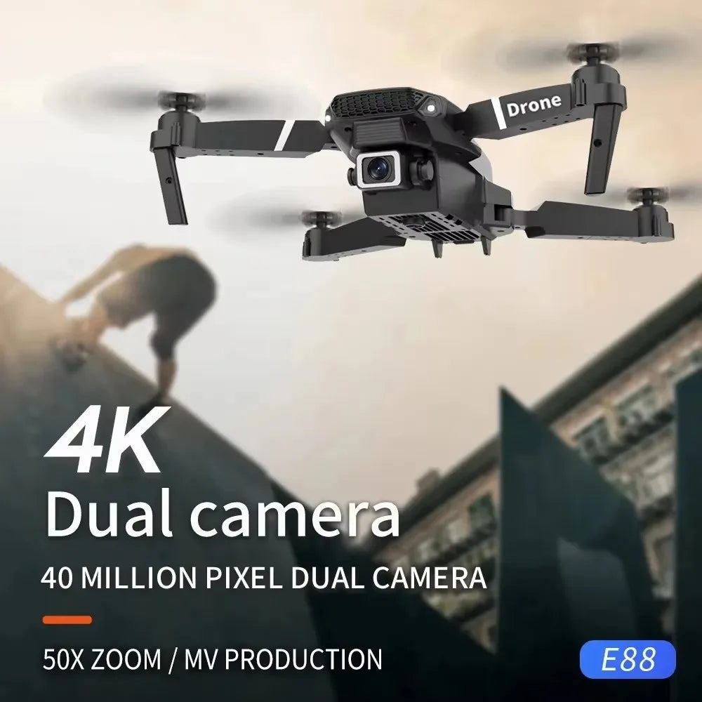 E88 Pro New Upgraded Drone 4K Dual-Camera HD Aerial Photography Dron with Screen Foldable Quadcopter RC Toy for Kids Boys Gifts