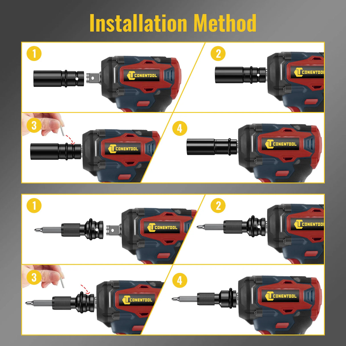 CONENTOOL 21V Cordless Electric Impact Wrench 520N.m Drill Gun Ratchet Driver With 2x 6000mAh Batteries & Carry Box for Car Home