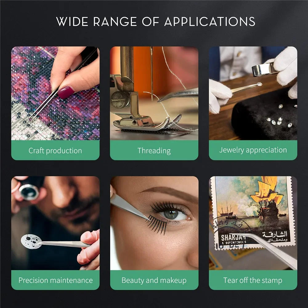 16CM Professional High Precision Stainless Steel Jewelry Tweezers Sandblasting DIY Diamond Gem Jewelry Jeweler's Slotted Buckle