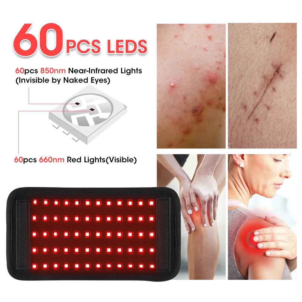 Red &Infrared LED Light Therapy Belt 850nm 660nm Back Pain Relief Burn Wrap Skin Rejuvenation Machine Waist Heat Pad Full Body