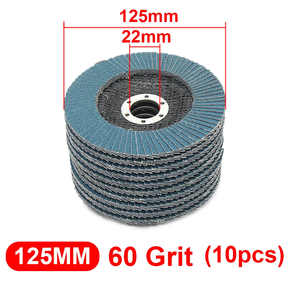 10Pcs 5" 125mm Angle Grinder Sanding Discs 40/60/80/120 Grit Grinding Wheel Flap Discs Metal Plastic Wood Removal Abrasive Tool