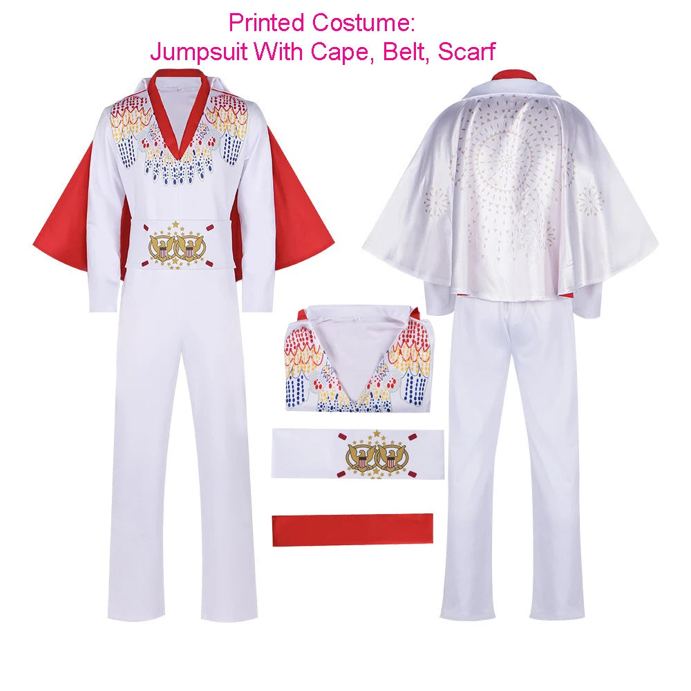 Elvises Cosplay Costume Anime Presleleying Rocker Singer Performance Jumpsuit Suit Adult Kids Party Halloween Costume For Men