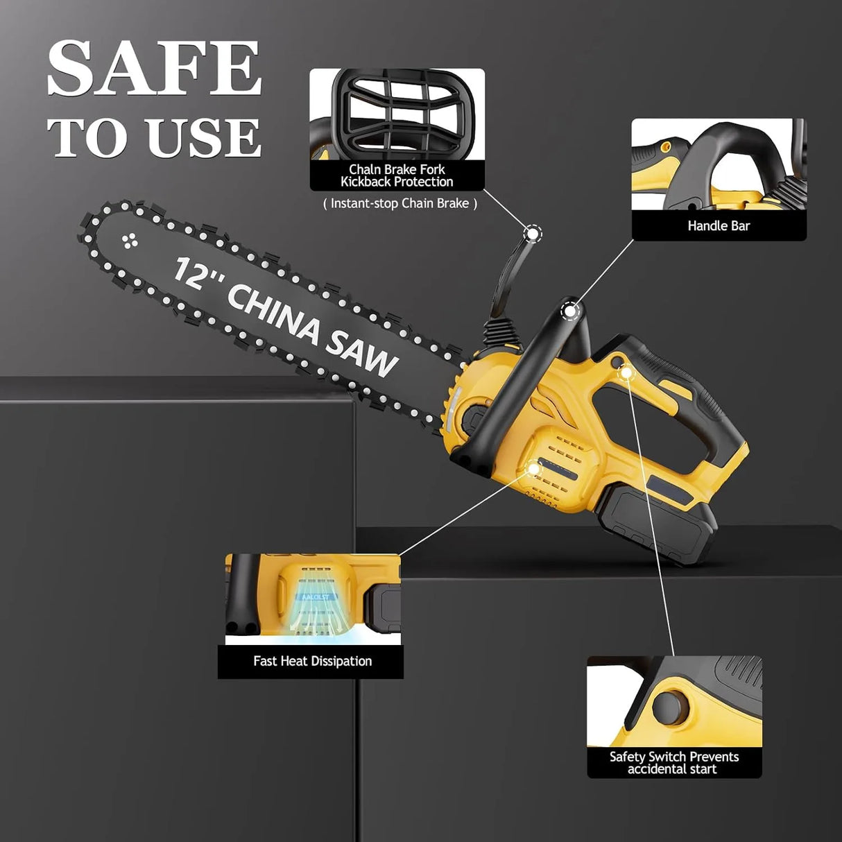 12" Cordless Chainsaw Handheld Garden Electric Chain Saw for Tree Branch Wood Cutting for DeWalt 20v Battery