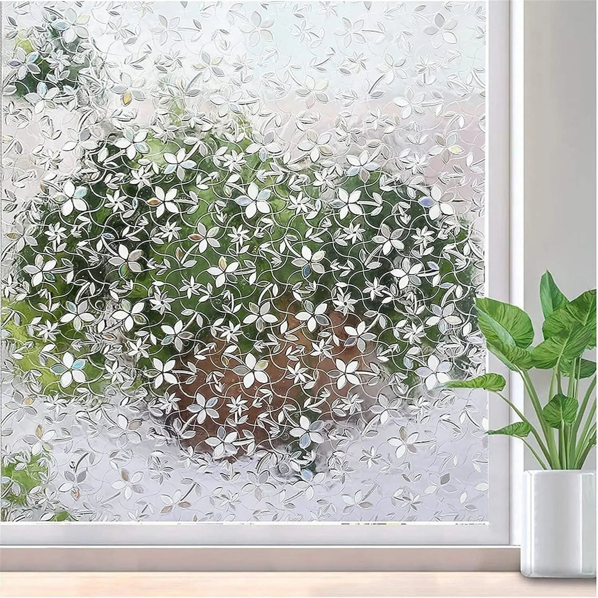Privacy Window Film Rainbow Window Cling 3D Decorative Window Vinyl Stained Glass Window Covering Non-Adhesive Film Sun UV