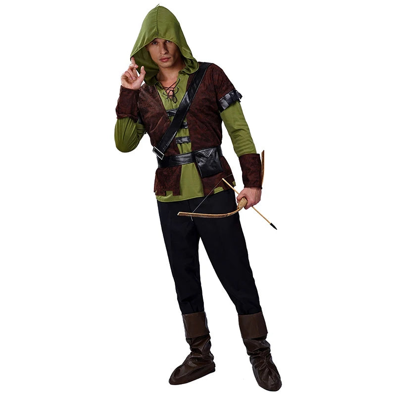 Parent-child outfit Adult Man Children Hunter Archer Robin Hood Costume for Boy's Huntsman Peter Pan Costumes Green Deluxe Cos