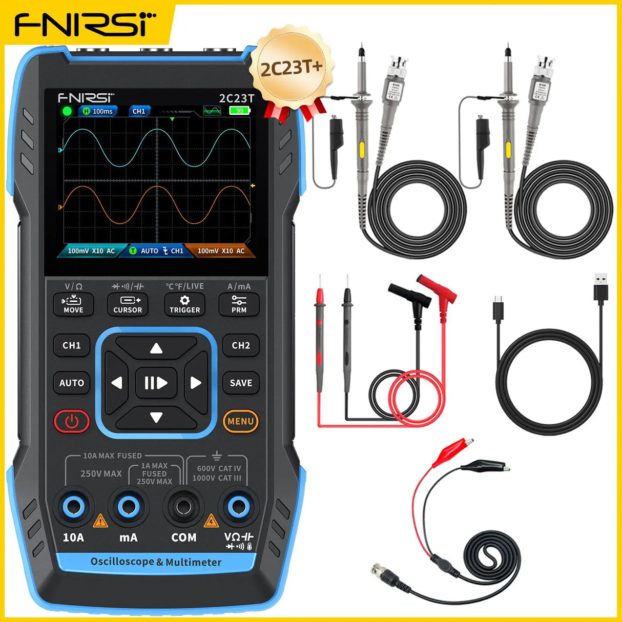 FNIRSI 2C23T 2C53T Upgrade 50MHz Handheld Digital Oscilloscope Multimeter Signal Generator 3 in 1 Dual Channel Automotive Tools