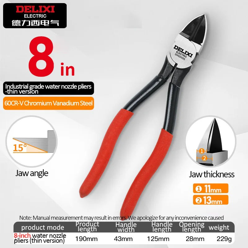 DELIXI ELECTRIC Nozzle Pliers Electronic Pliers Industrial Scissors Diagonal Pliers,for CuttingMetalWireCablePlasticsWood