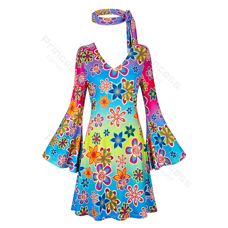 70s Costume Disco Dresses for Women Halloween Costume Sexy Hippie Costume Disco Dress with Disco Headband 70s Outfit Women
