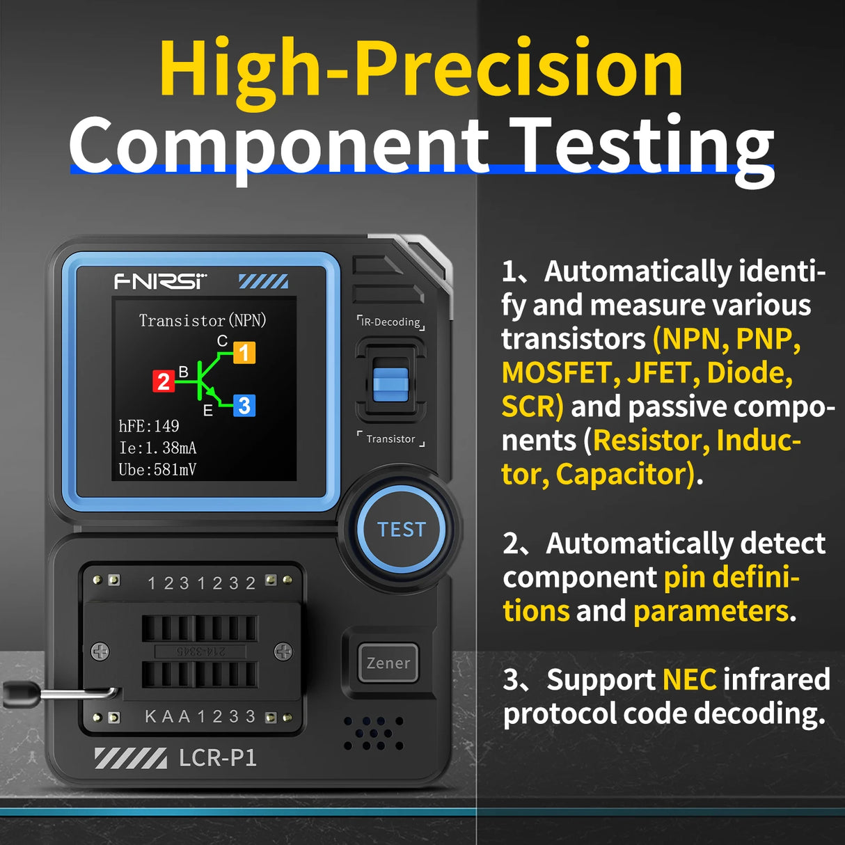 LCR-P1 Transistor Tester Diode Triode Capacitance Resistance Meter LCR ESR Meter NPN PNP MOSFET IR Multifunction Tester