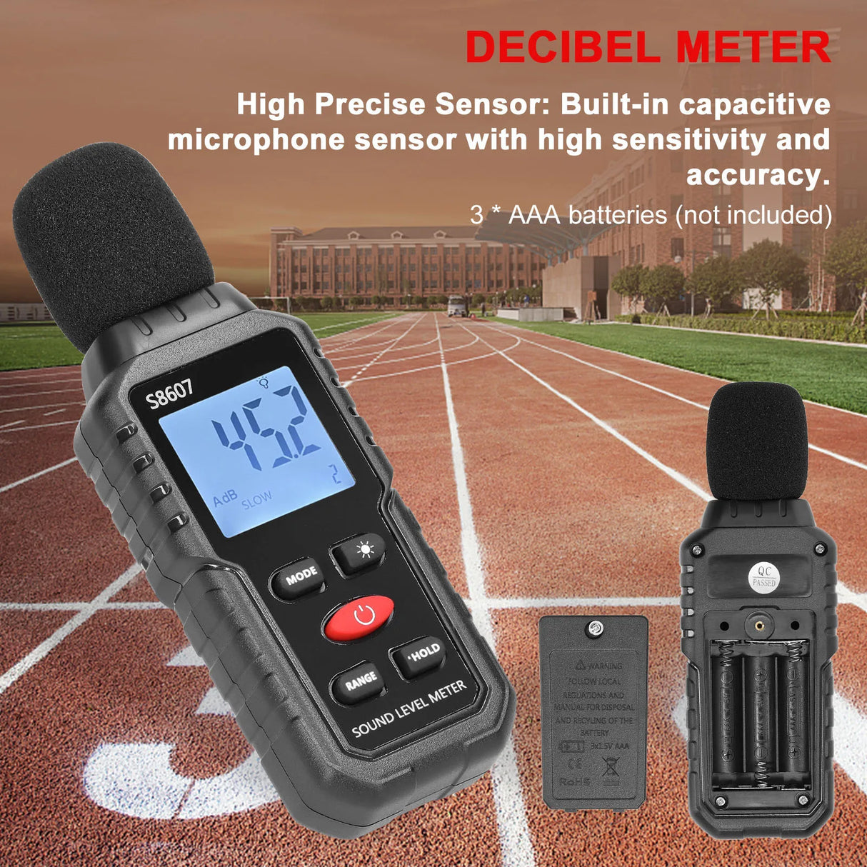 Sound Level Meter Portable SPL Meter Sound Level Meter Digital LCD Display Backlit Screen Noise Decibel Portable SPL Meter S8607
