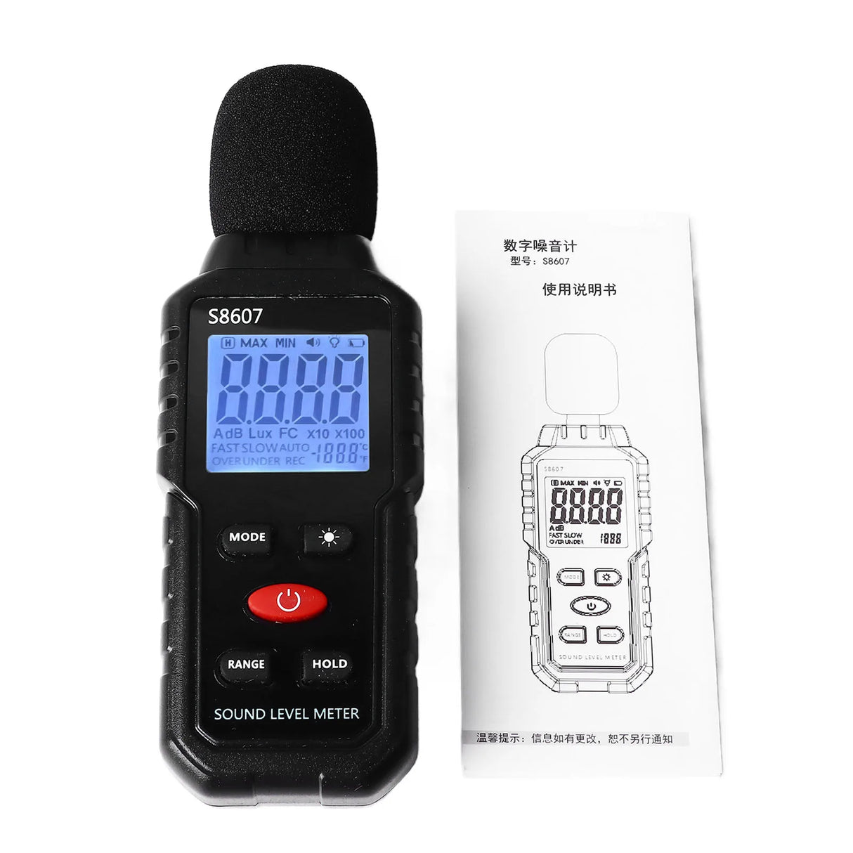 Sound Level Meter Portable SPL Meter Sound Level Meter Digital LCD Display Backlit Screen Noise Decibel Portable SPL Meter S8607