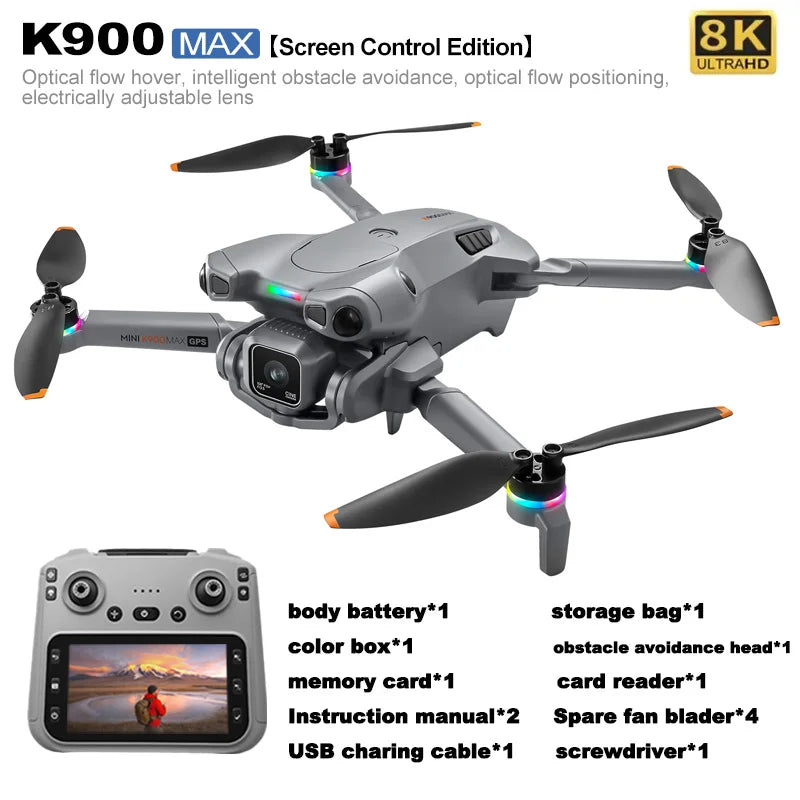 K900 Max Drone 8K Professional HD Dual Camera Dron Brushless Motor 5G WIFI FPV Foldable with Obstacle Avoidance RC Dron Toy Gift