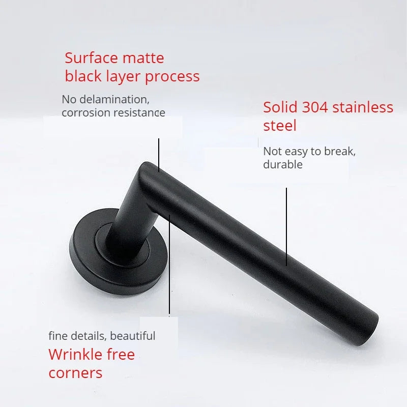 1 Pair 304 Stainless Steel Door Handle Matte Black Round Tube Door Handle Furniture Hardware Door Handles for Interior Doors