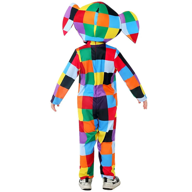 Colorful Girls Boys Elmer Elephant Costume Kids World Book Day Fancy Dress Up Halloween Patchwork Elephant Costume for Child