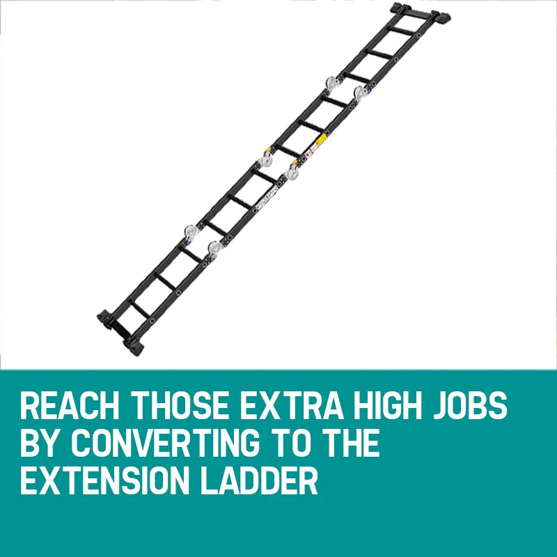 Heavy Duty 4.7M Folding Ladder Aluminium Multi-Purpose 14 IN 1 Combination Ladders 4x4 Step Black with 2 Working Platform