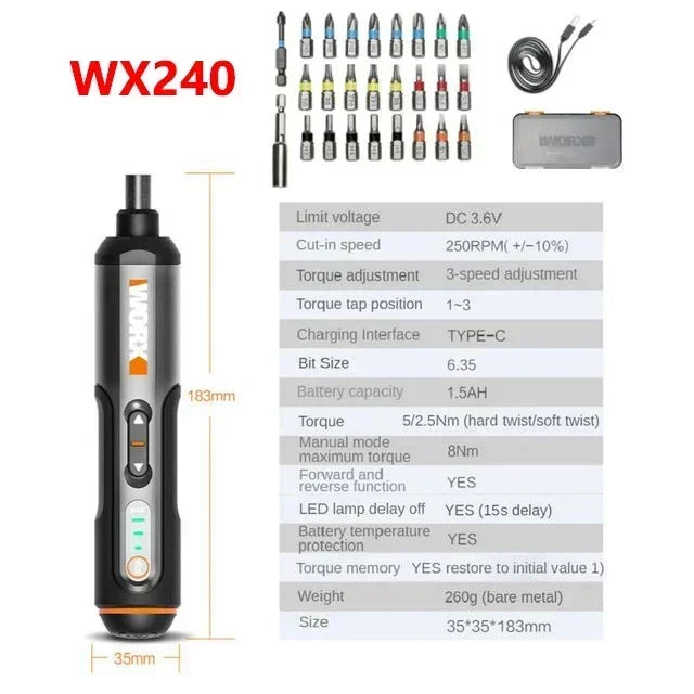 Worx 4V Electrical Screwdrivers Set WX242 Portable Smart Cordless Power Screw Driver Mini Electric Drill Home Repair Power Tool