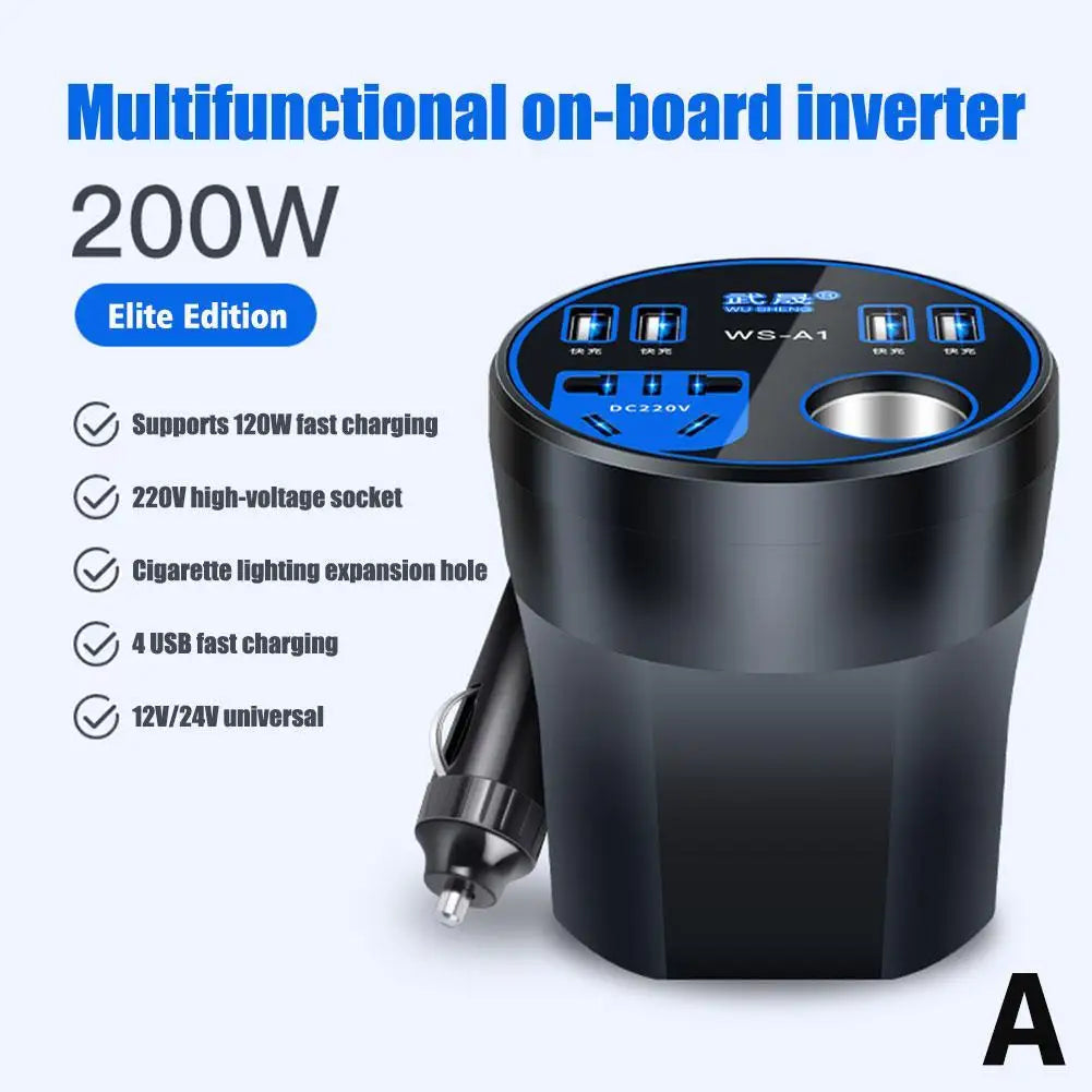 200W Multi-function Car Power Inverter 12V/24V To 220V Converter Led Display Charger Socket Fast Charging Car Accessories