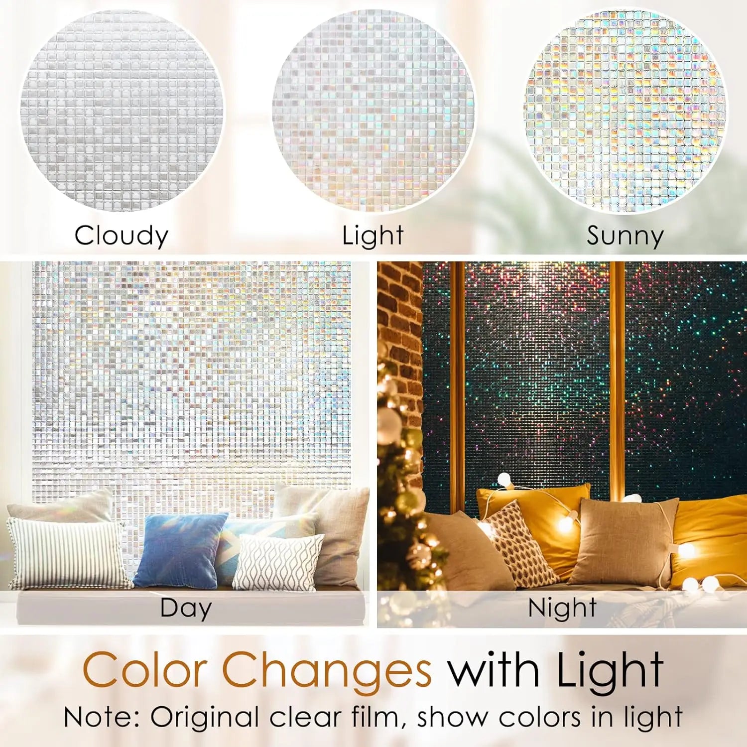Window Privacy Film Stained Glass Window Film Mosaic Static Cling Decorative Window Vinyl, Non-Adhesive UV Blocking for Home