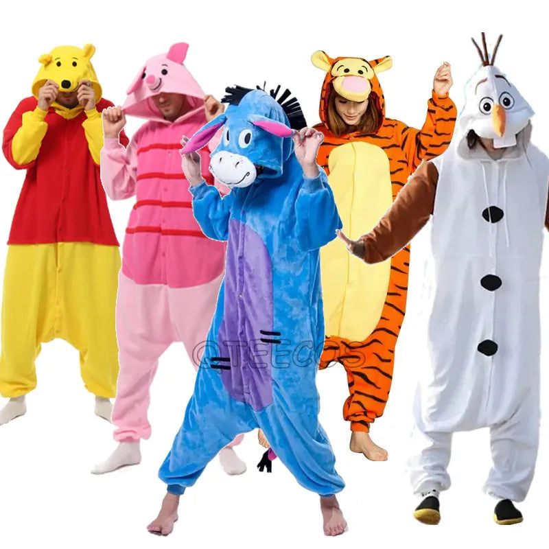 Stitch Pluto Eeyore Tiger Onesies Kigurumi Cosplay Costume Animal Piglet Tigger Olaf Anime Pajamas Adults Jumpsuits Homewear