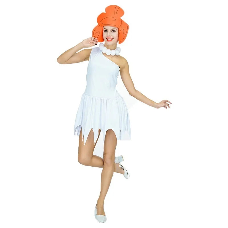 Womens Wilma Flintstone Costume Fred and Wilma Flintstone Costume Set Men's Caveman Adult Costume Halloween Includes Tunic