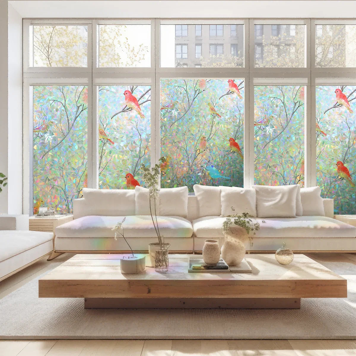 Rainbow Window Privacy Film,Hummingbirds Stained Glass Window Privacy Film and Stained Glass Window Stickers