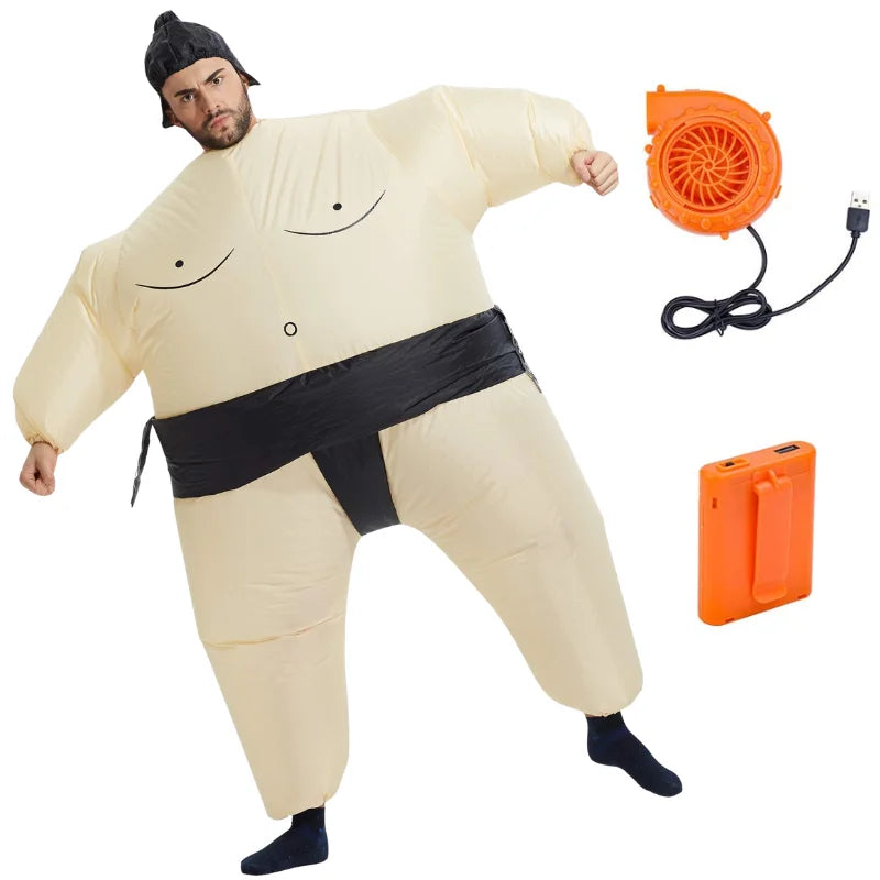 Adult Sumo Wrestler Inflatable Costume Set, Wearable Inflatable Halloween Costume for Parties and Fun Wearing