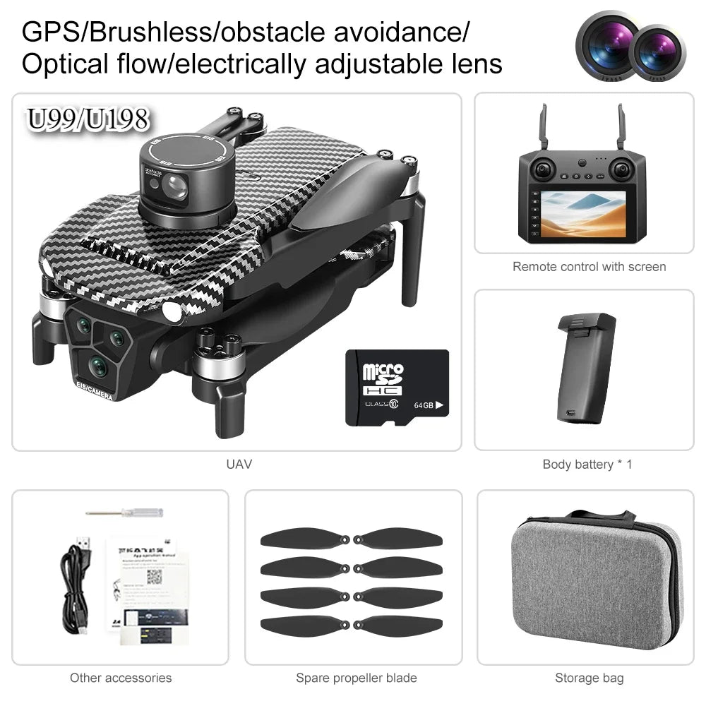 4.5-Inch Screen Controlled Drone GPS Positioning Dual Camera Brushless Motor Aircraft Laser Obstacle Avoidance Remote
