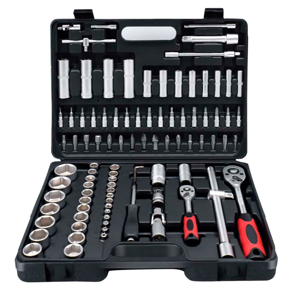 Professional 94Pcs 1/2" & 1/4" Drive Socket Set Screwdriver Bits Ratchet Torque Wrench For Car Repair Kit with Black