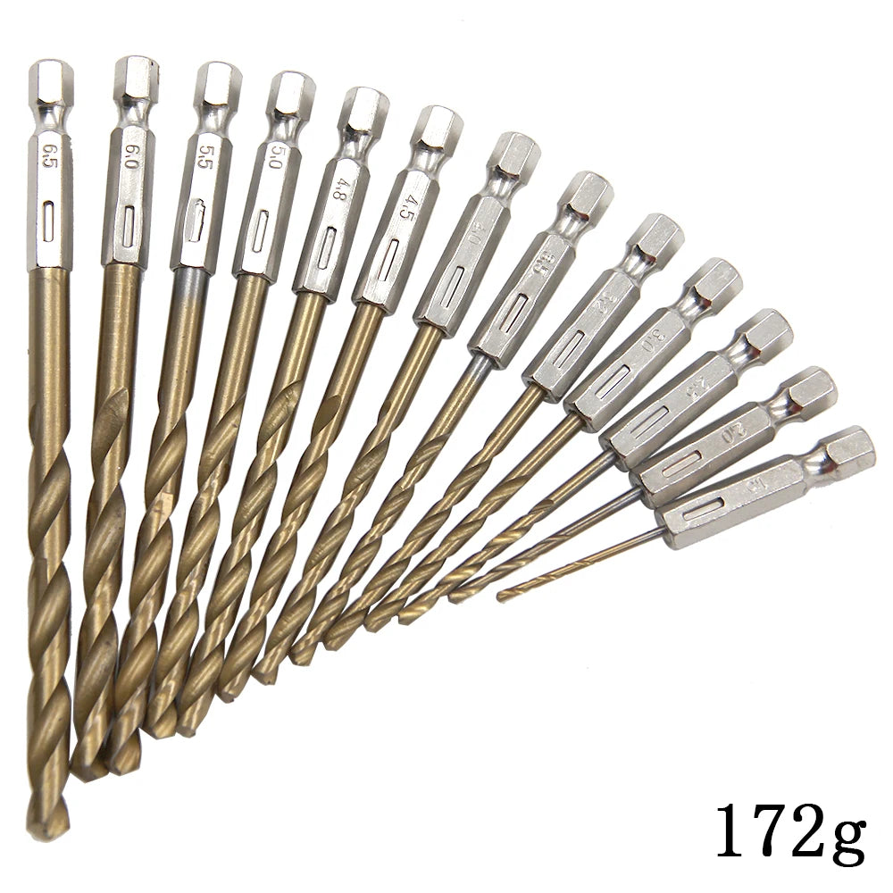 Hexagonal handle 13pc Titanium Twists drill 1.5-6.5mm electric drill screwdriver drilling reaming drill tool