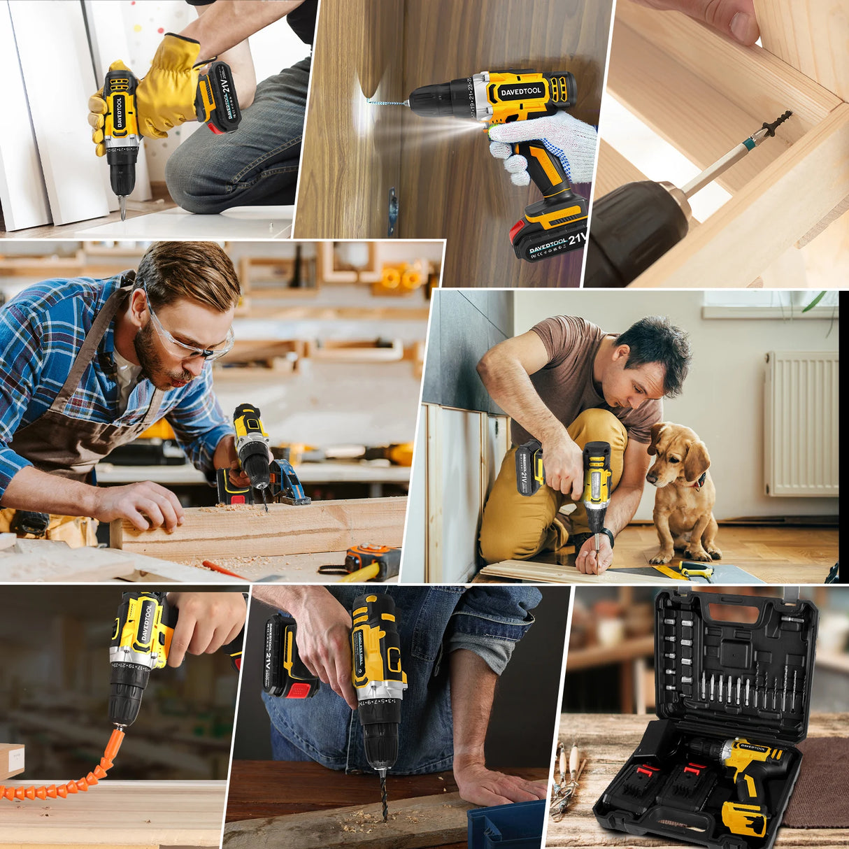 DAVEDTOOL 21V Cordless Drill Driver Kit Electric Screwdriver 2 Speed Gear, 2 x Batteries, 24 Piece Accessories for Home and DIY